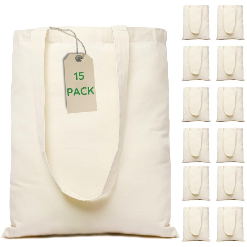 Greenmile Canvas Tote Bags Bulk 15 Pack - 15x16.5 Inch - 6 oz - Large Plain Tote Bags Premium Economical Blank Reusable Grocery Bags, Thick Shopping Canvas Bags for Arts & Craft DIY Promotion - Image 1